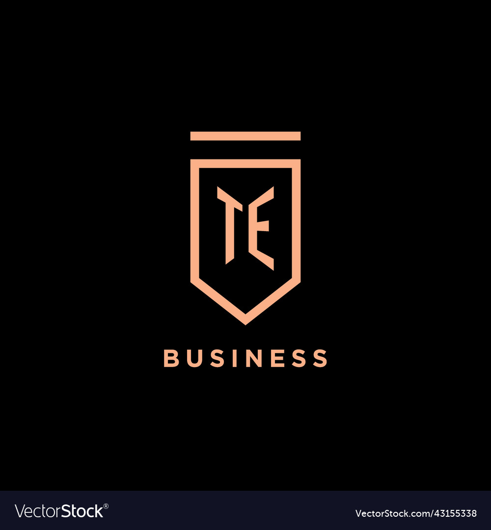 Te monogram initial with shield logo design icon