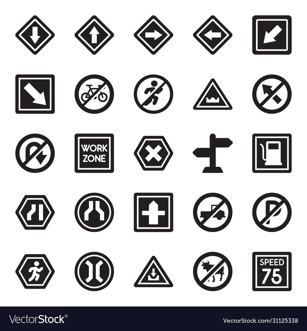 Traffic sign and symbols glyph icons pack