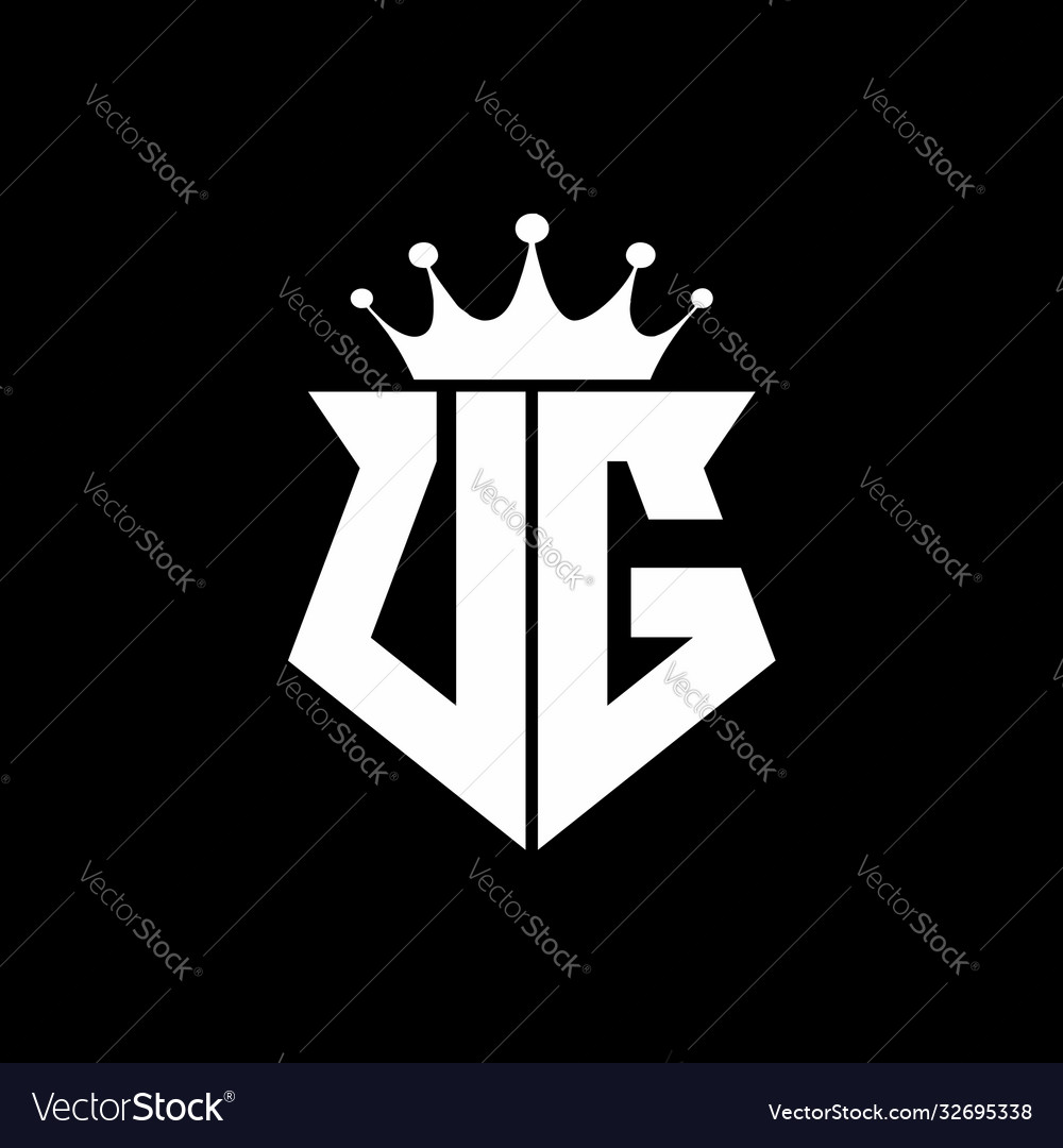 Ug logo monogram shield shape with crown design Vector Image