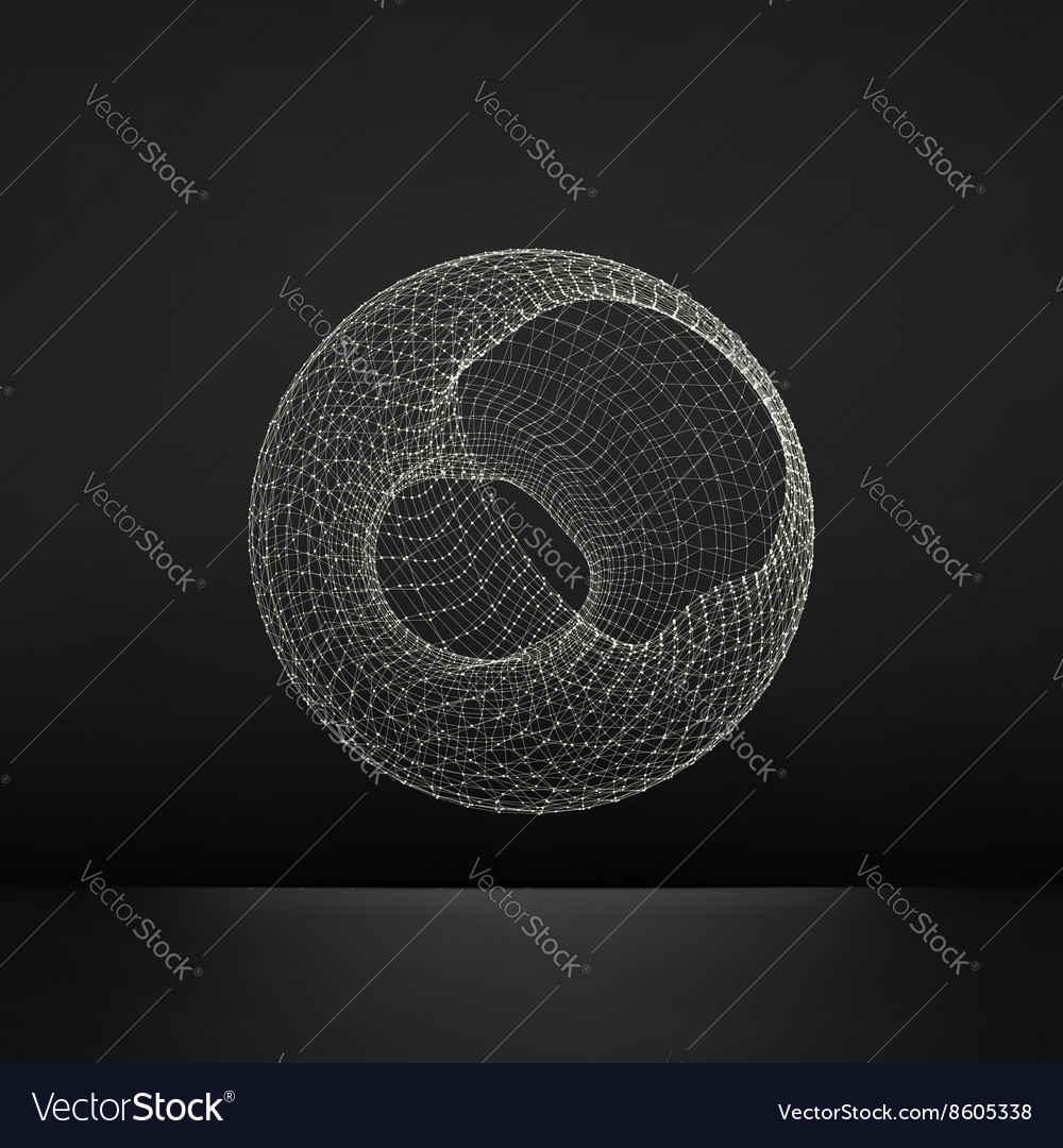 Wireframe object with lines and dots abstract 3d