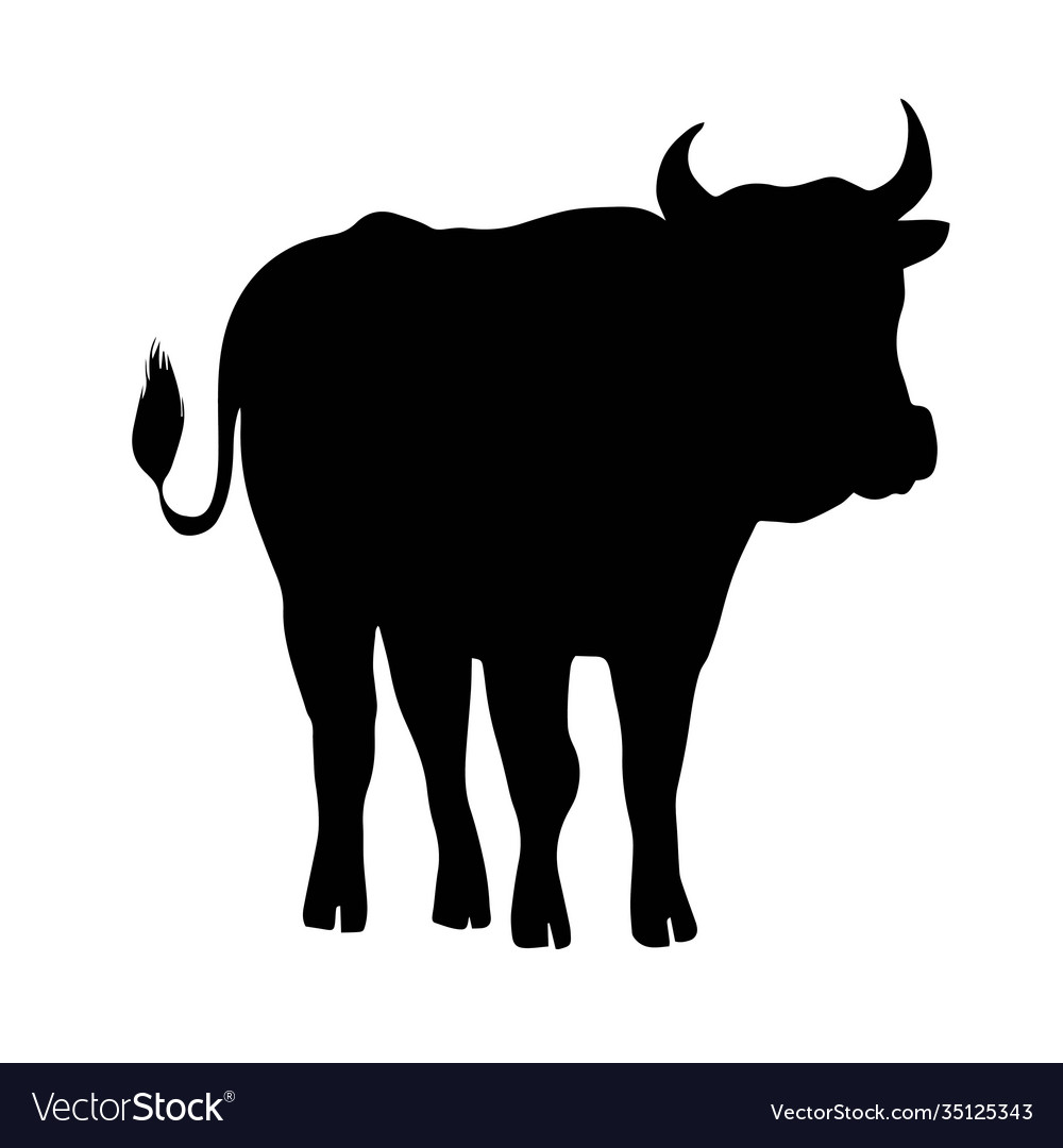 Black bull standing silhouette ox neat Royalty Free Vector