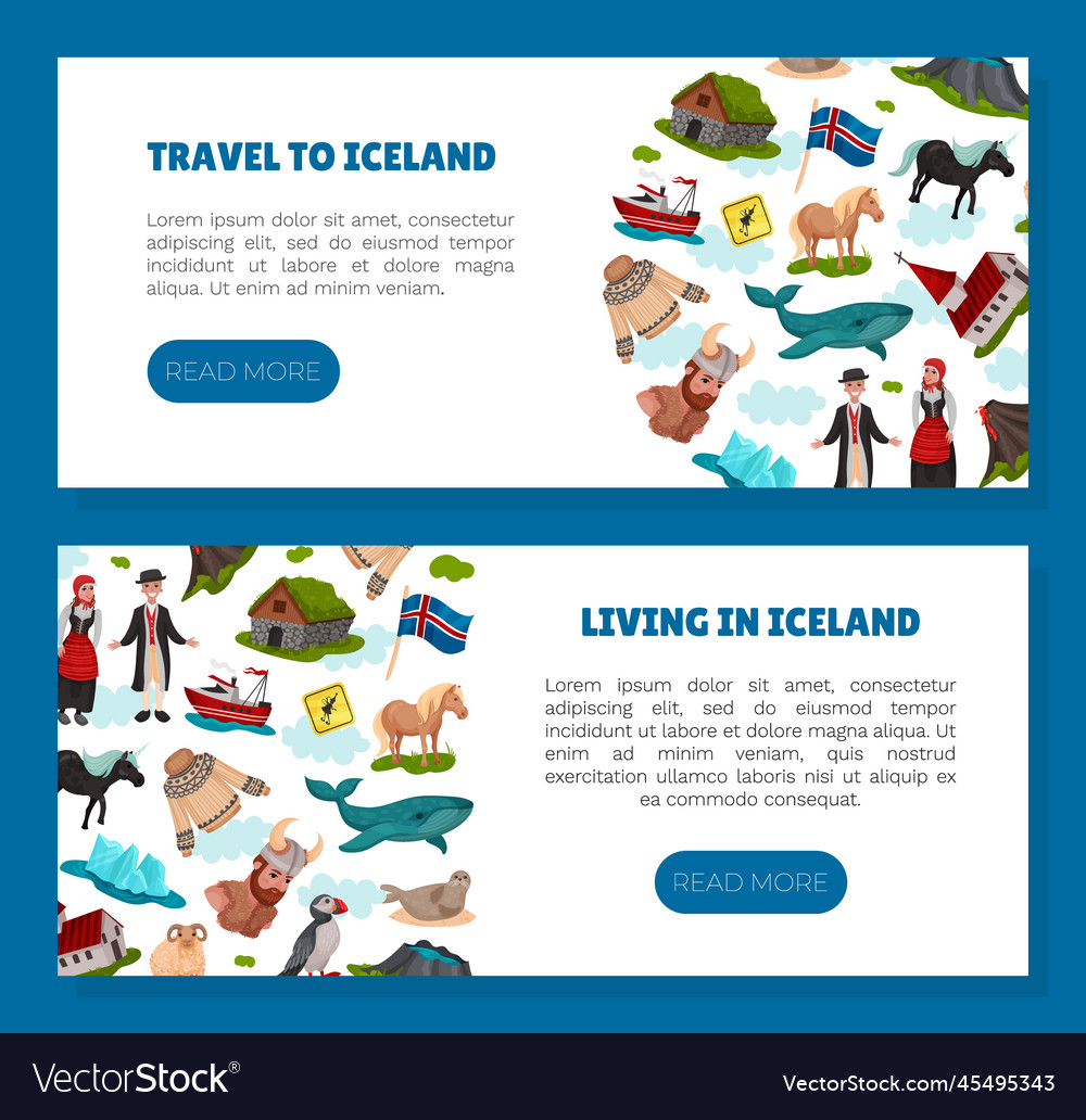 Island Reisebanner Design mit Landsymbolen