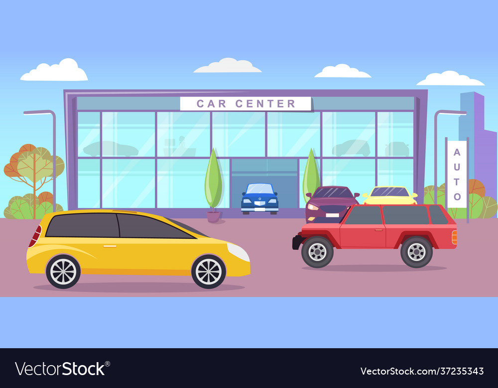 Modern car parking along town street in cartoon vector image Modern car parking along town street in cartoon