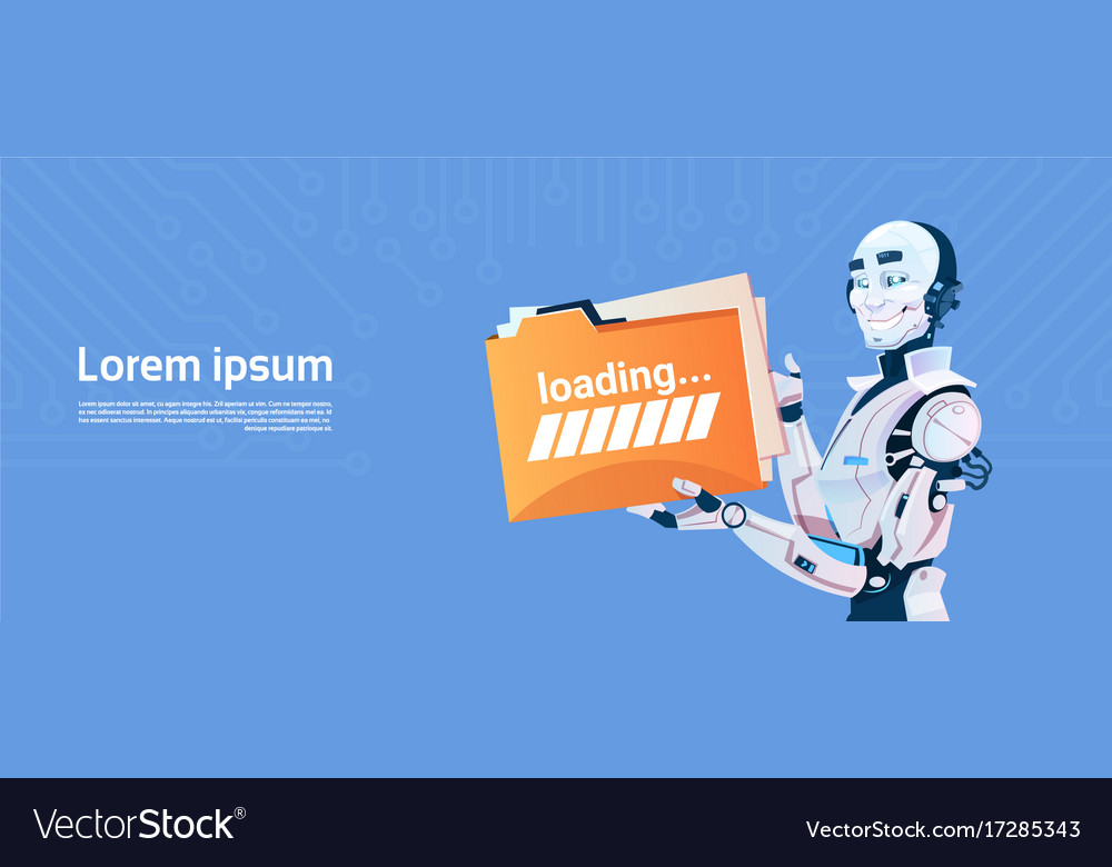 Modern robot hold loading file folder futuristic