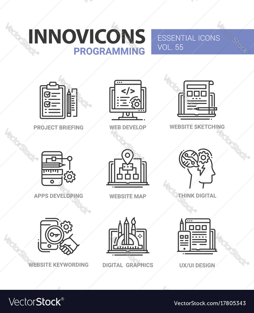 Programming - modern line design icons set Vector Image