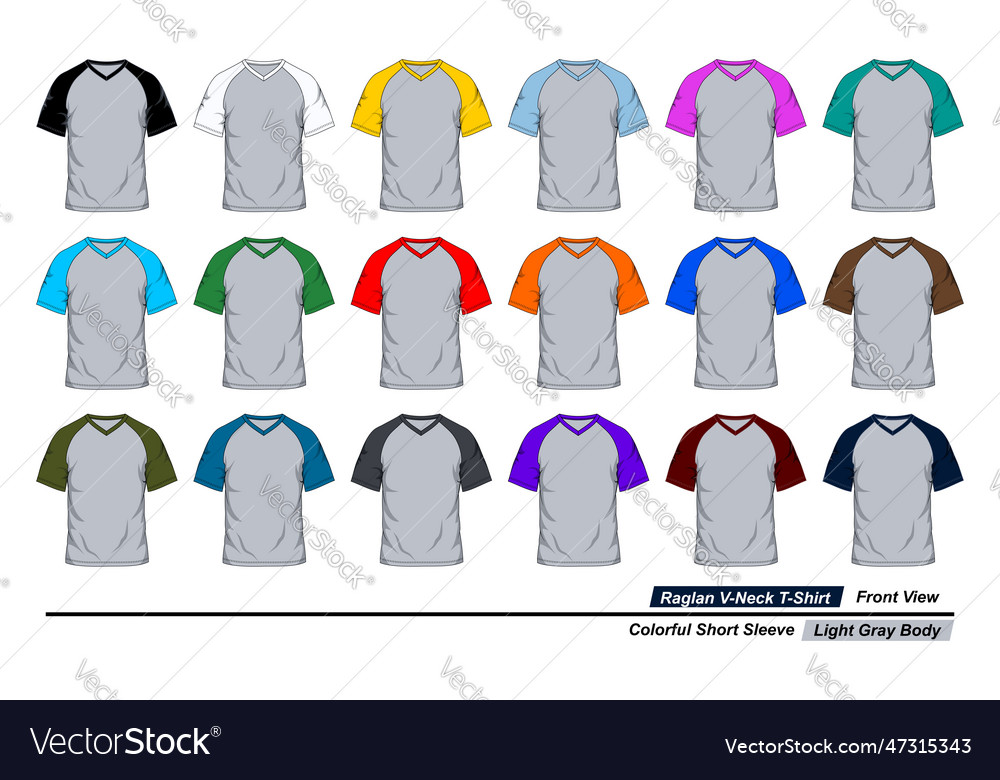 Raglan t-shirt template v-neck short sleeve