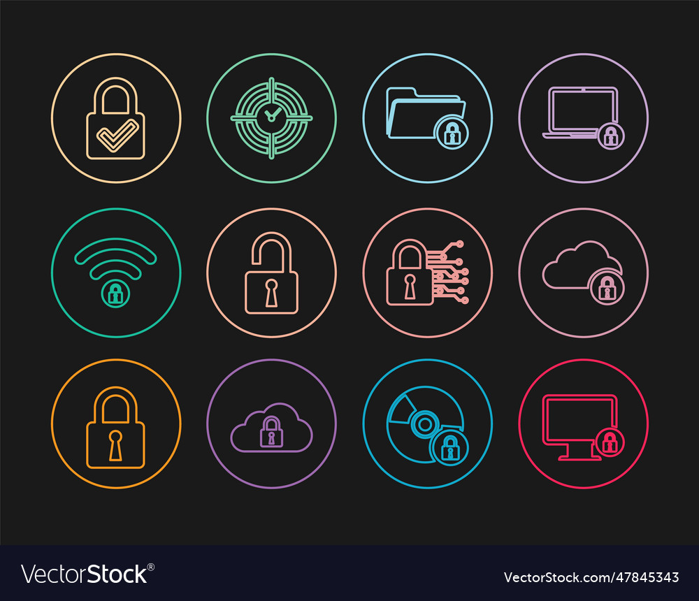 Set line lock on monitor cloud computing vector image Set line lock on monitor cloud computing