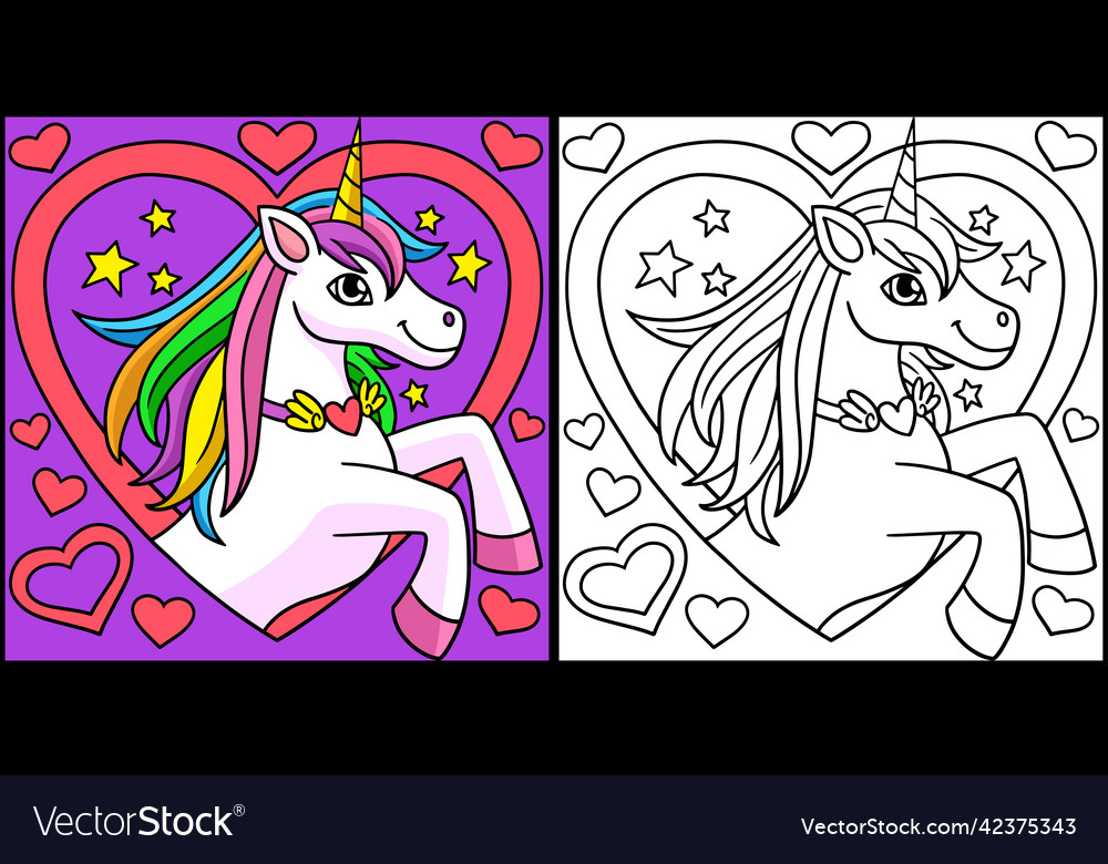 Unicorn with heart coloring page Royalty Free Vector Image