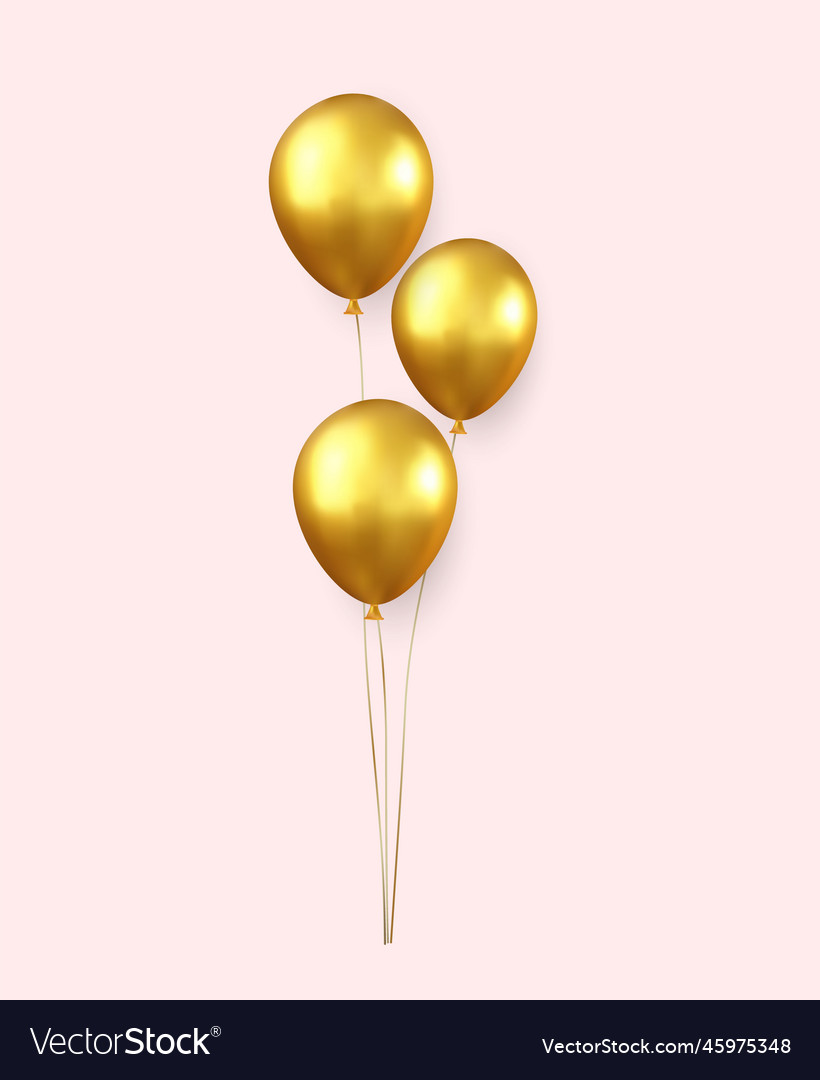 3d realistic gold happy birthday balloons flying Vector Image