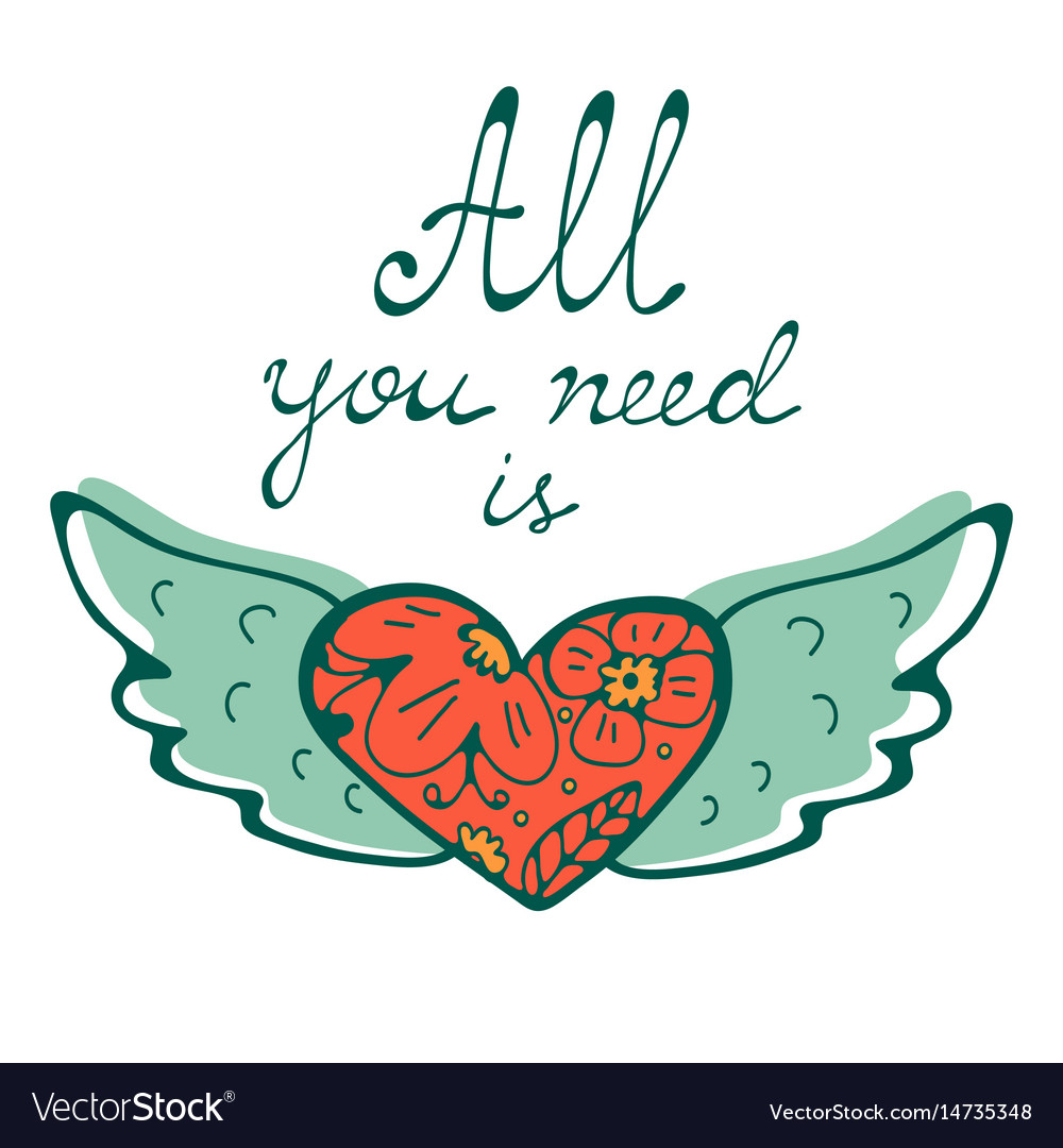 All you need is love concept card with flying