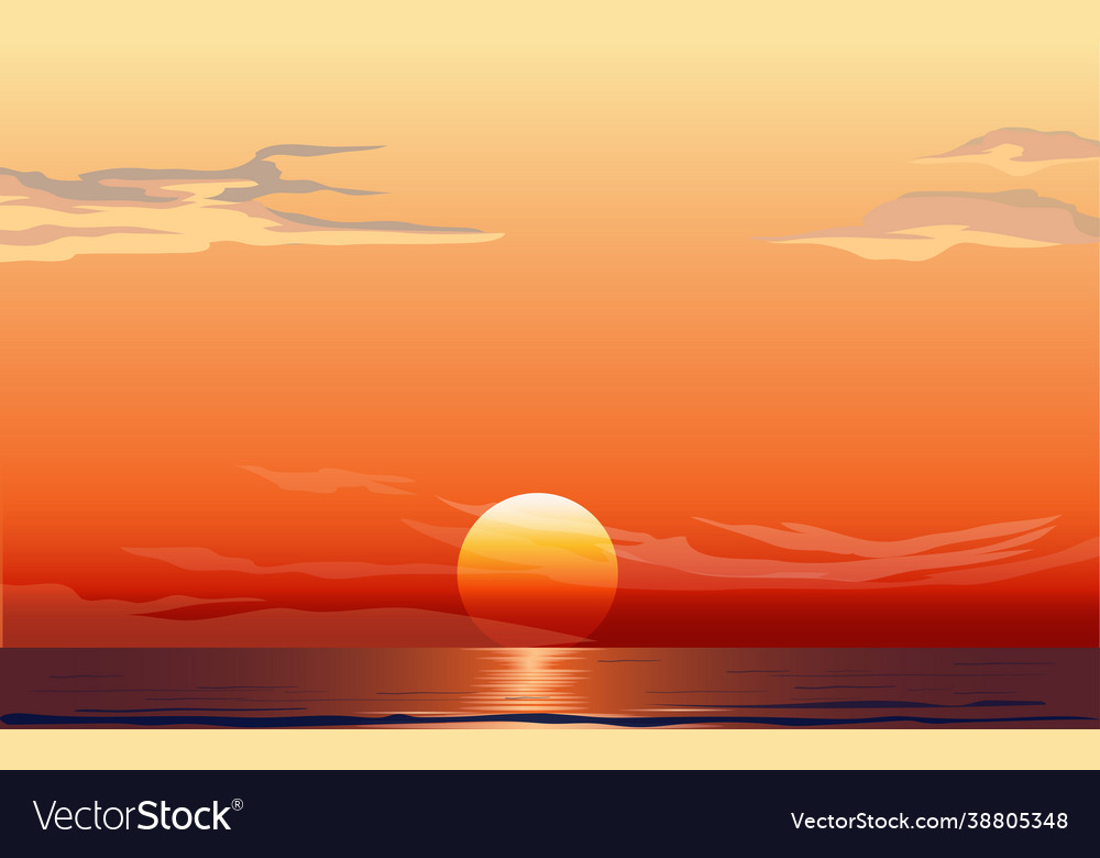 Landscape Beach In Sunset Summer Royalty Free Vector Image