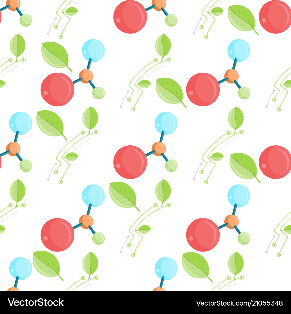 Seamless pattern molecular structure and leaves Vector Image