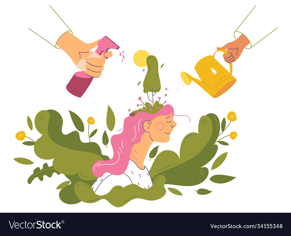 Self care and mental health concept young woman vector image Self care and mental health concept young woman