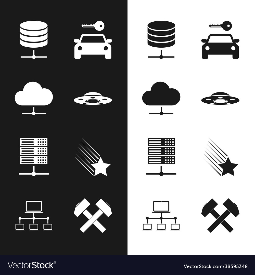 Set ufo flying spaceship network cloud connection vector image Set ufo flying spaceship network cloud connection
