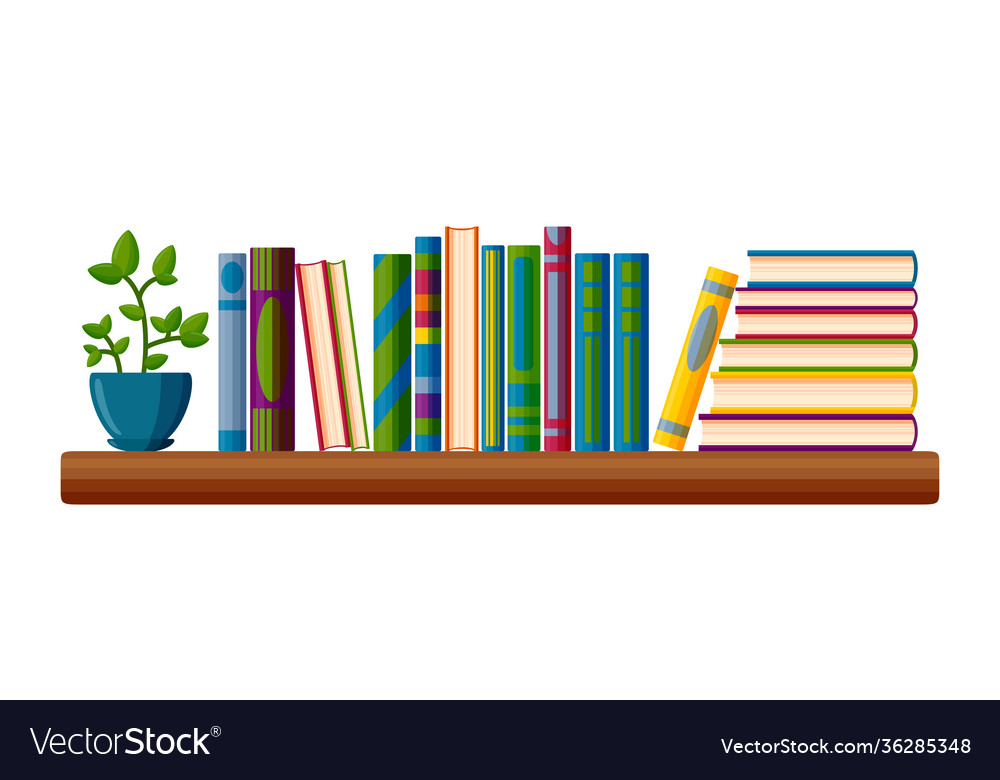 Shelf with books and potted plant read lover