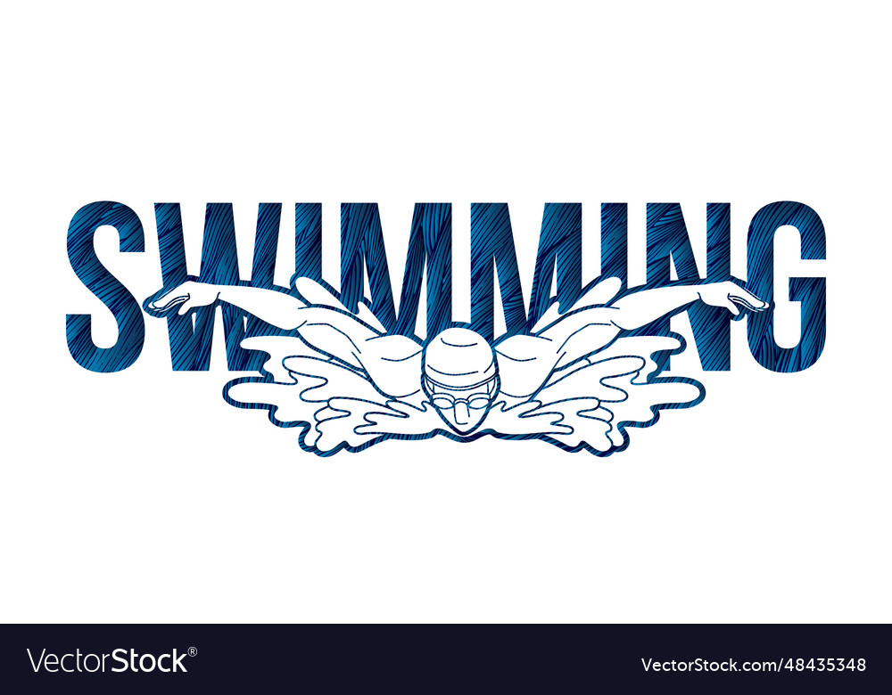 Swimming text with a man swimmer font design vector image Swimming text with a man swimmer font design