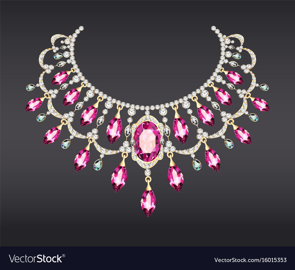A golden necklace female with precious stones Vector Image