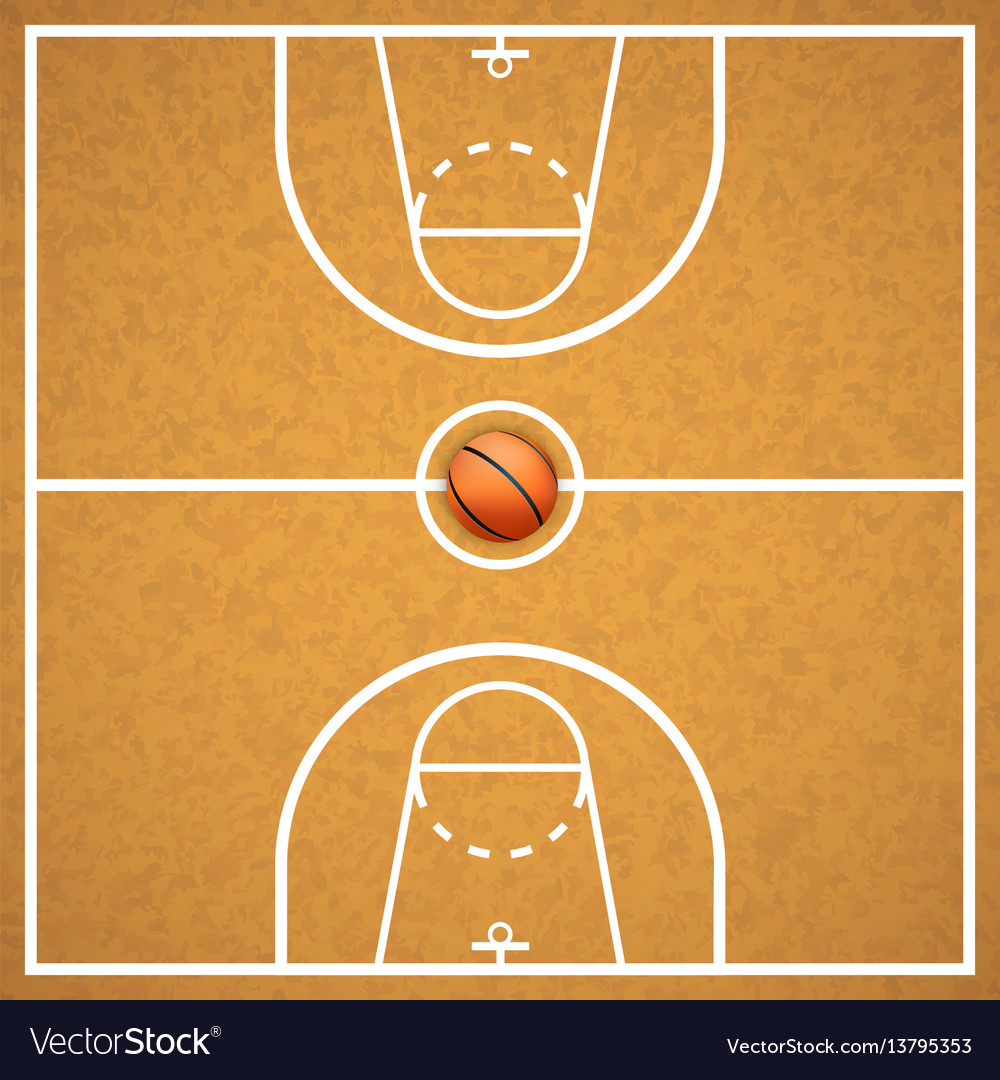 Basketball court, top view, ball in basket Stock Vector