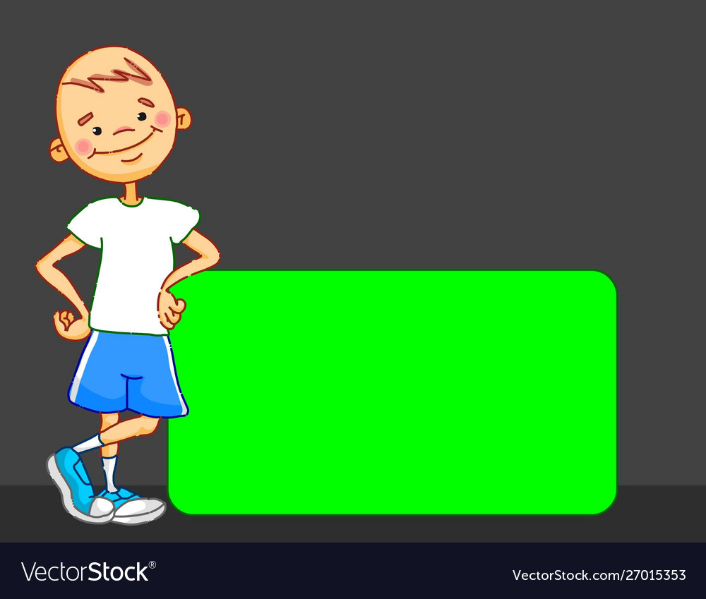 Cartoon Boy Character Is Leaning Board Kid Vector Image