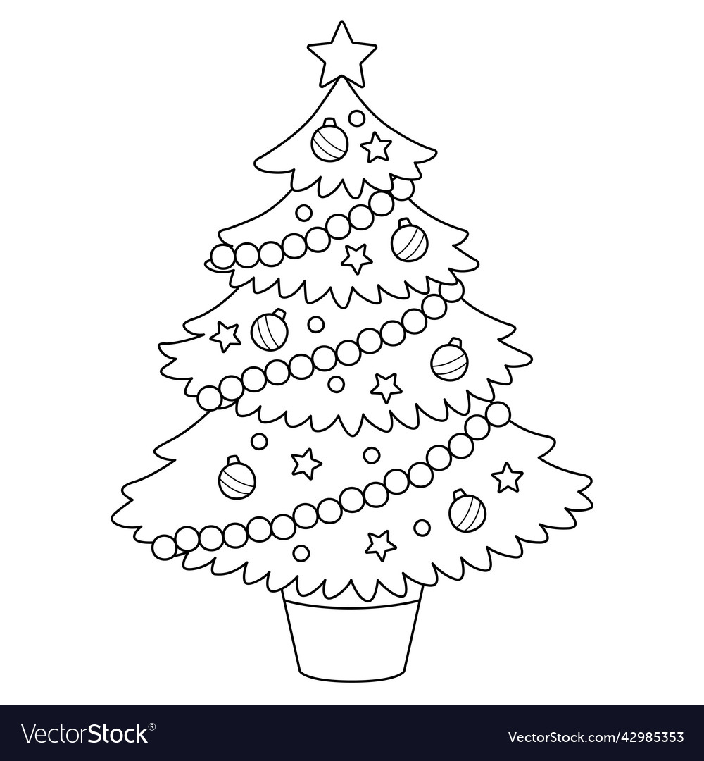 Christmas tree isolated coloring page for kids Vector Image