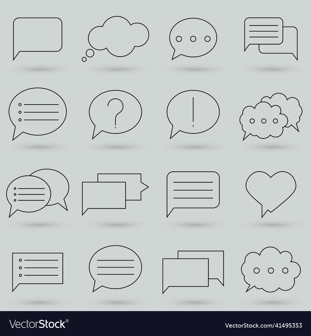 Minimal set of chat bubble line icons thin