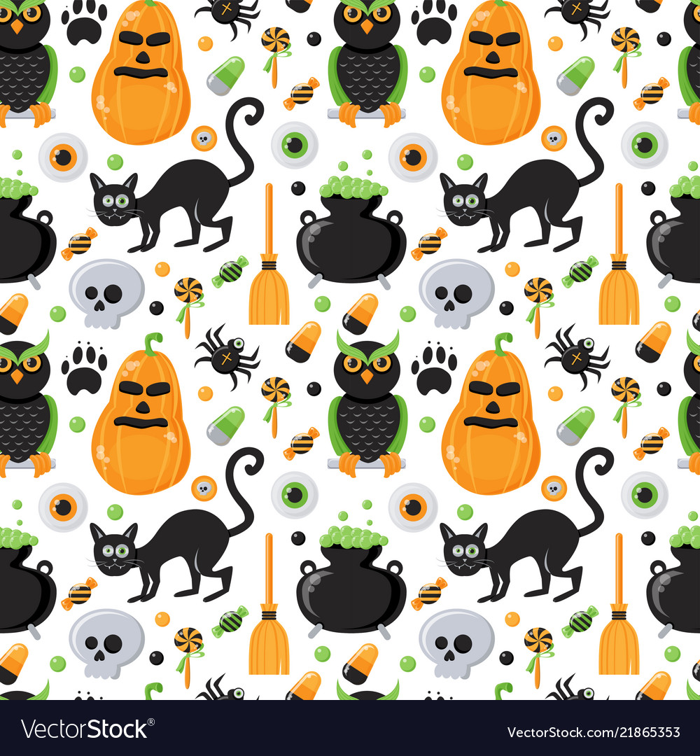 Seamless pattern with halloween elements vector image Seamless pattern with halloween elements