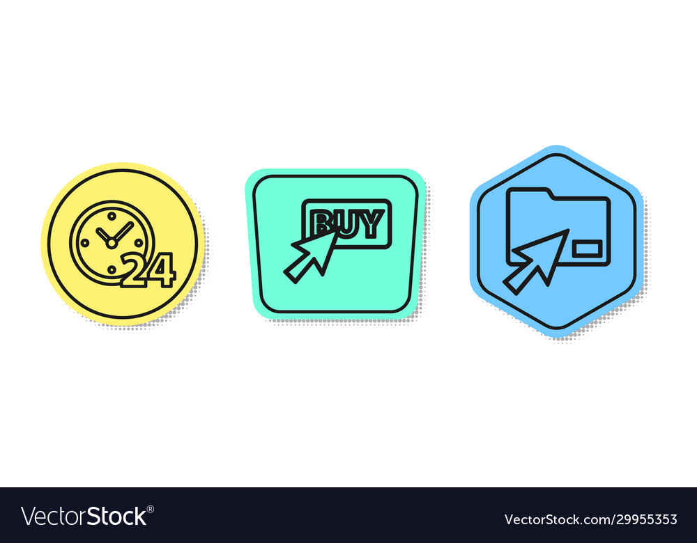 Set line clock 24 hours buy button and cursor vector image Set line clock 24 hours buy button and cursor
