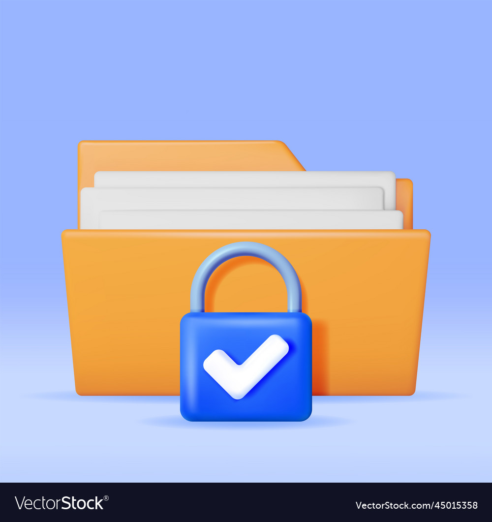 3d document folder with padlock vector image 3d document folder with padlock