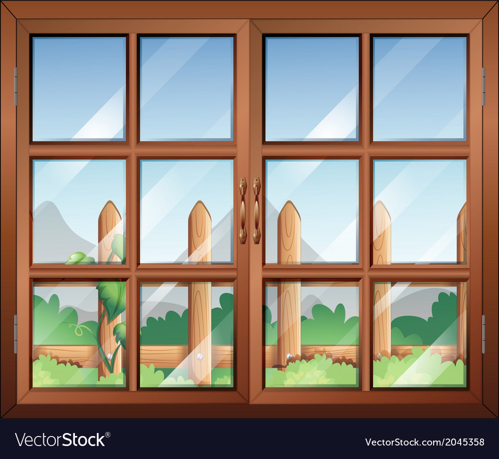 A closed window with view of the fence Royalty Free Vector