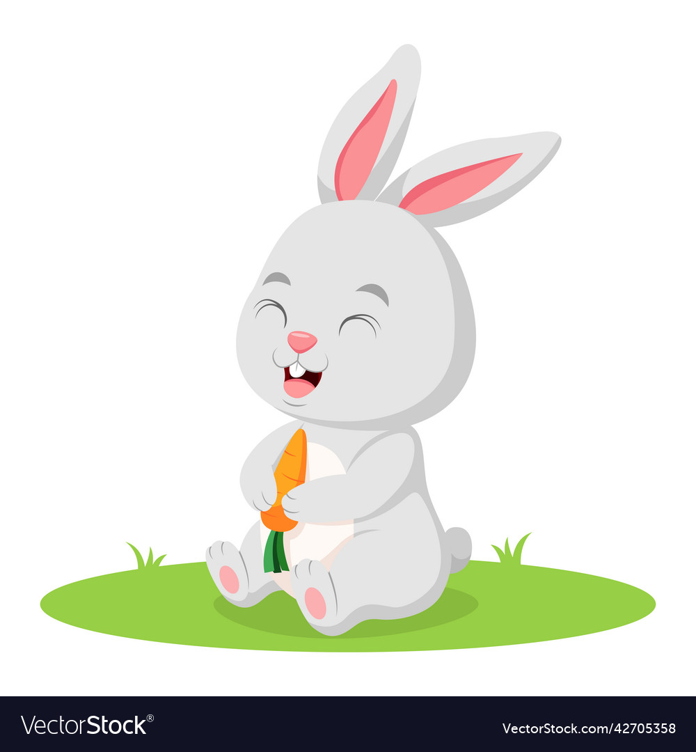 Cute little rabbit cartoon holding a carrot