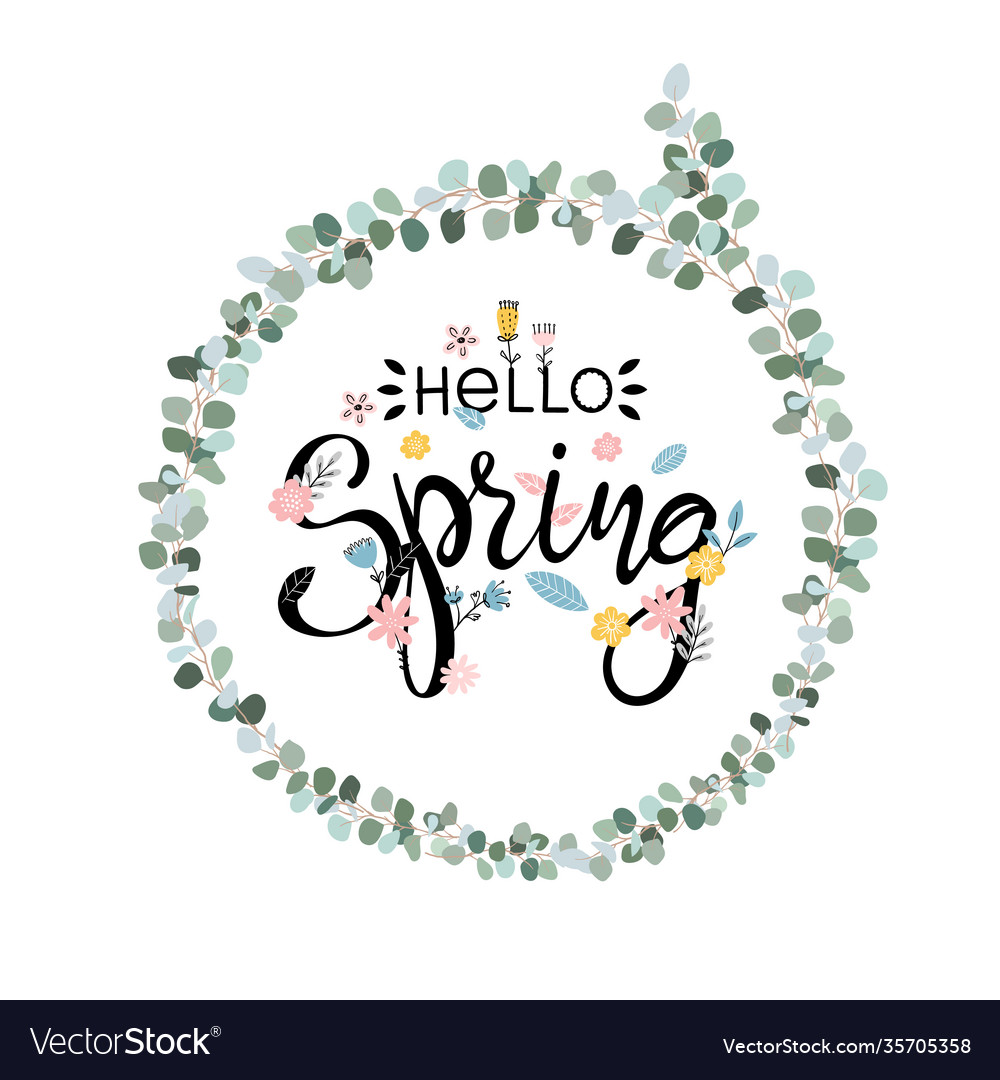 Hallo Frühling schöne Kalligraphie mit Blumen vector image Hallo Frühling schöne Kalligraphie mit Blumen