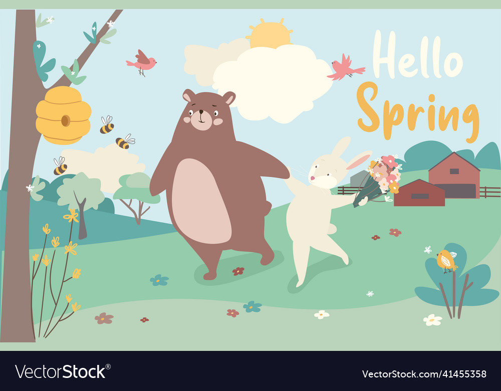 Hello spring concept background vector image Hello spring concept background