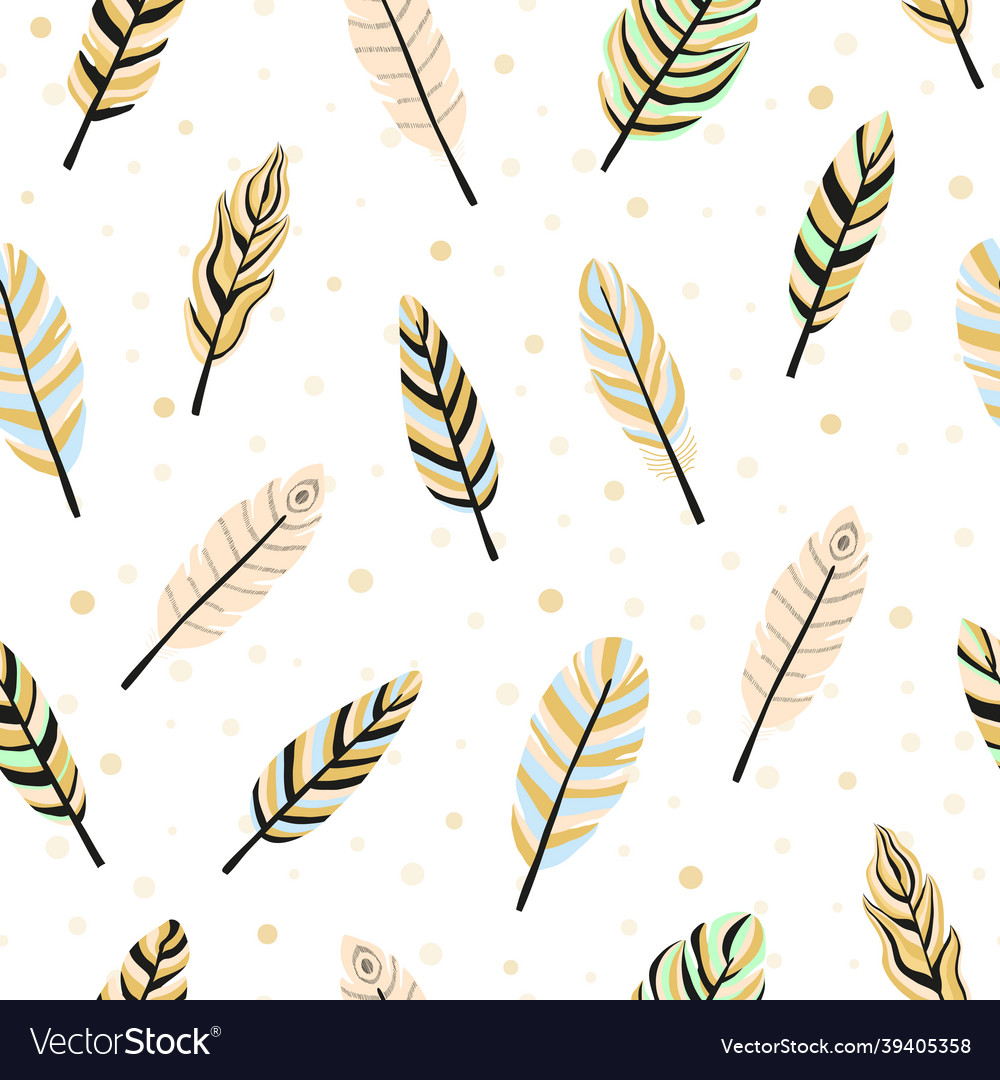 Seamless pattern with boho feathers vector image Seamless pattern with boho feathers