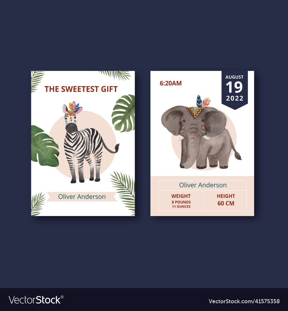 Stats baby card template with jungle tribal