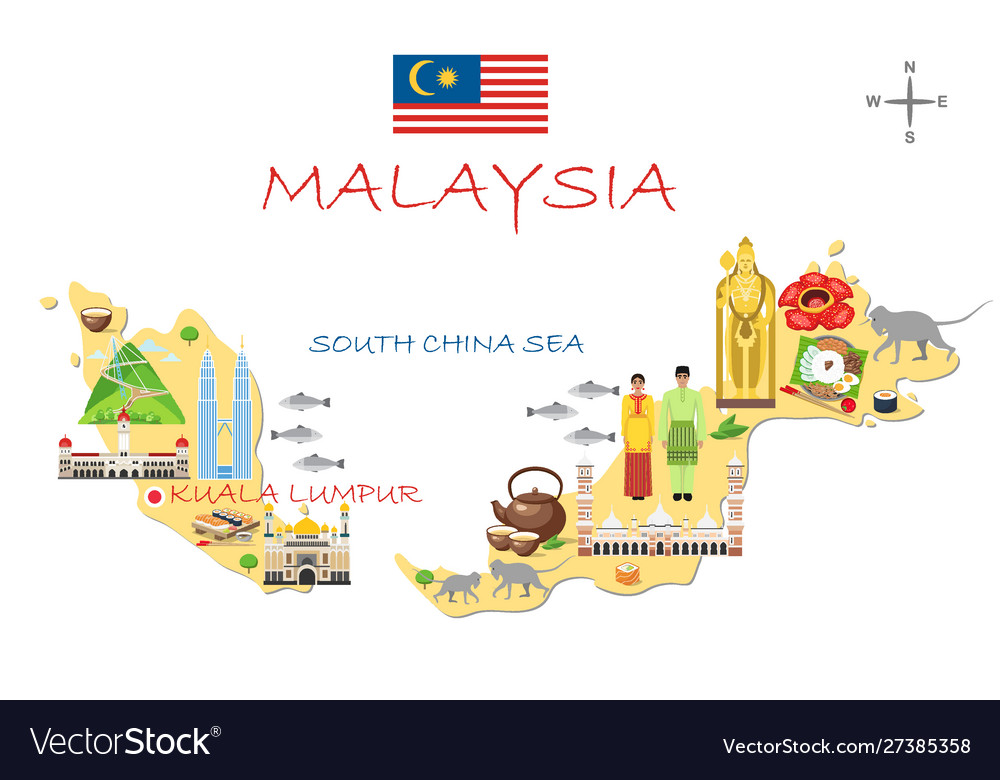 stylized-map-malaysia-travel-with-malaysian-vector-image