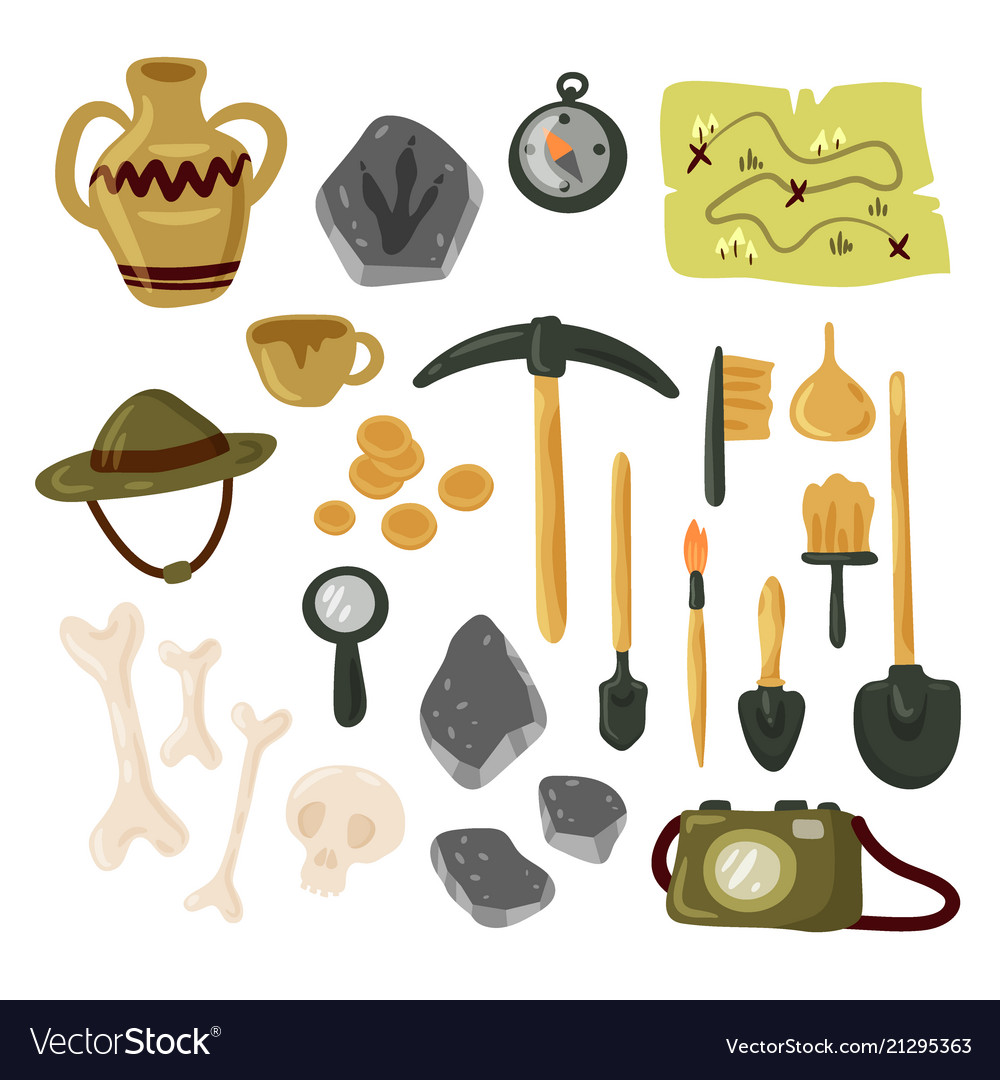 Archaeology Icon Set Isolated Royalty Free Vector Image