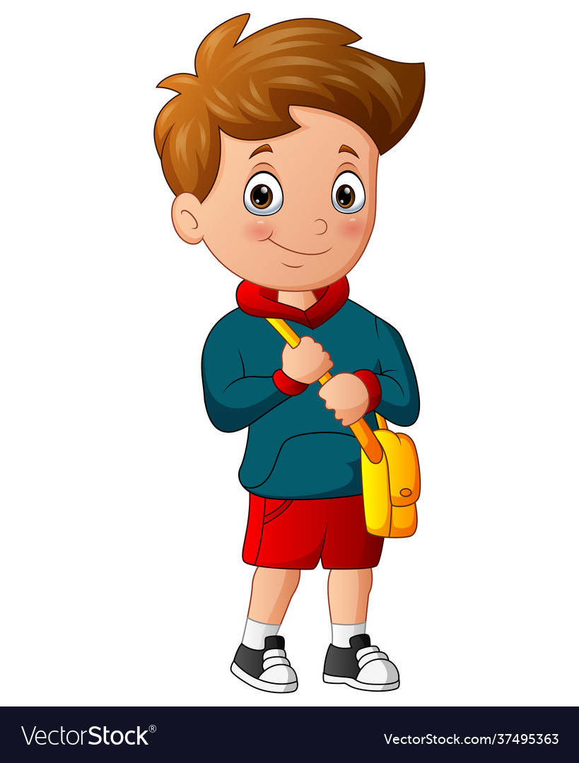 Cartoon school boy holding a bag Royalty Free Vector Image