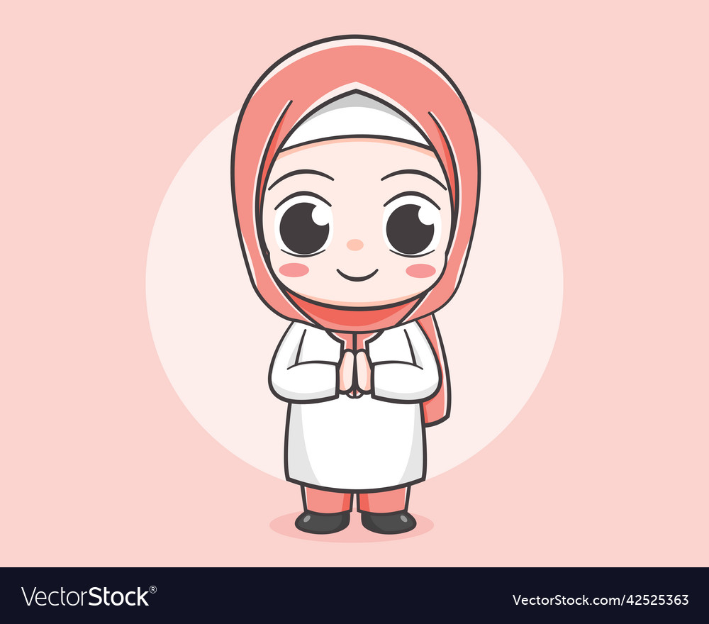 Cute muslim girl cartoon character