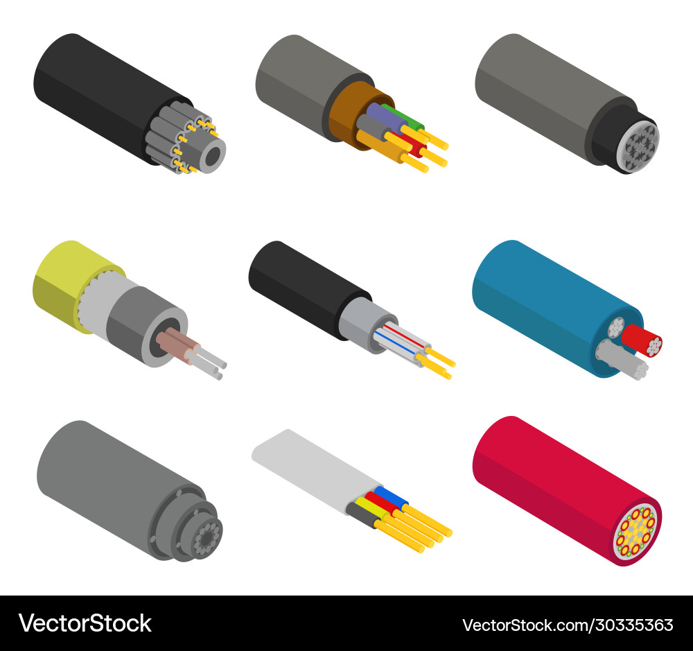 Fiber Optic Cable Isometric Set Royalty Free Vector Image