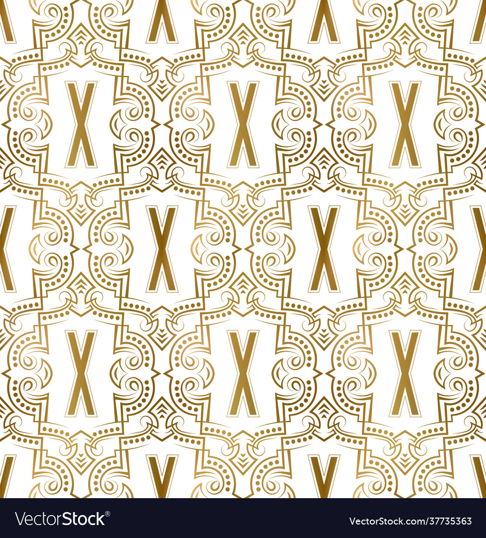 Golden initial seamless pattern with x letter vector image Golden initial seamless pattern with x letter