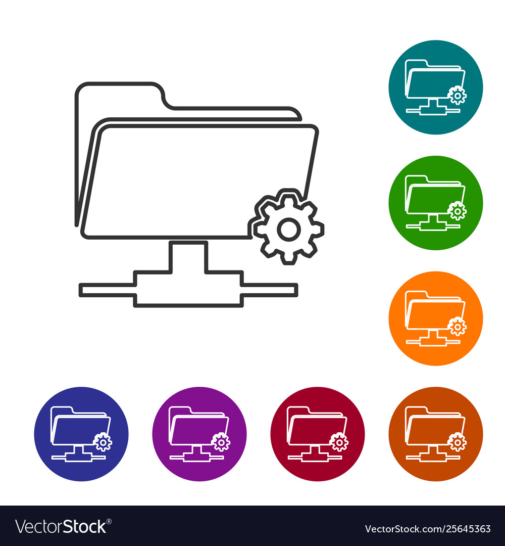 Grey ftp settings folder line icon isolated vector image Grey ftp settings folder line icon isolated