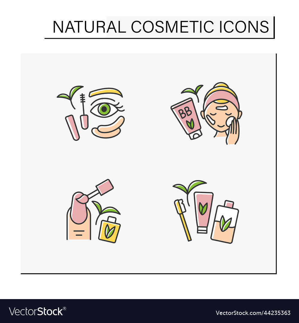 Natural cosmetic color icons set