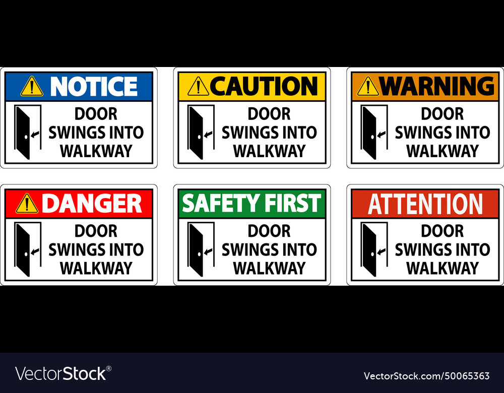 Notice sign door swings into walkway Royalty Free Vector