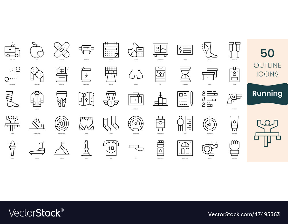 Set of running icons thin linear style pack vector image Set of running icons thin linear style pack