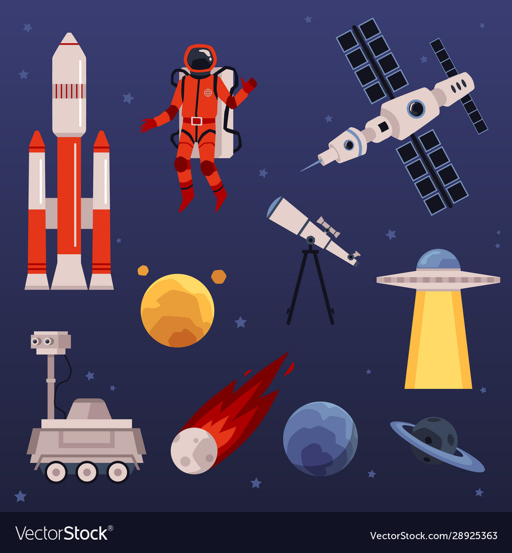 Spacesymbols set with astronaut and spaceship