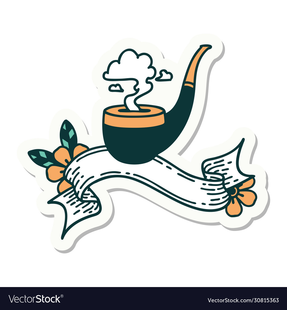 Tattoo sticker with banner a smokers pipe