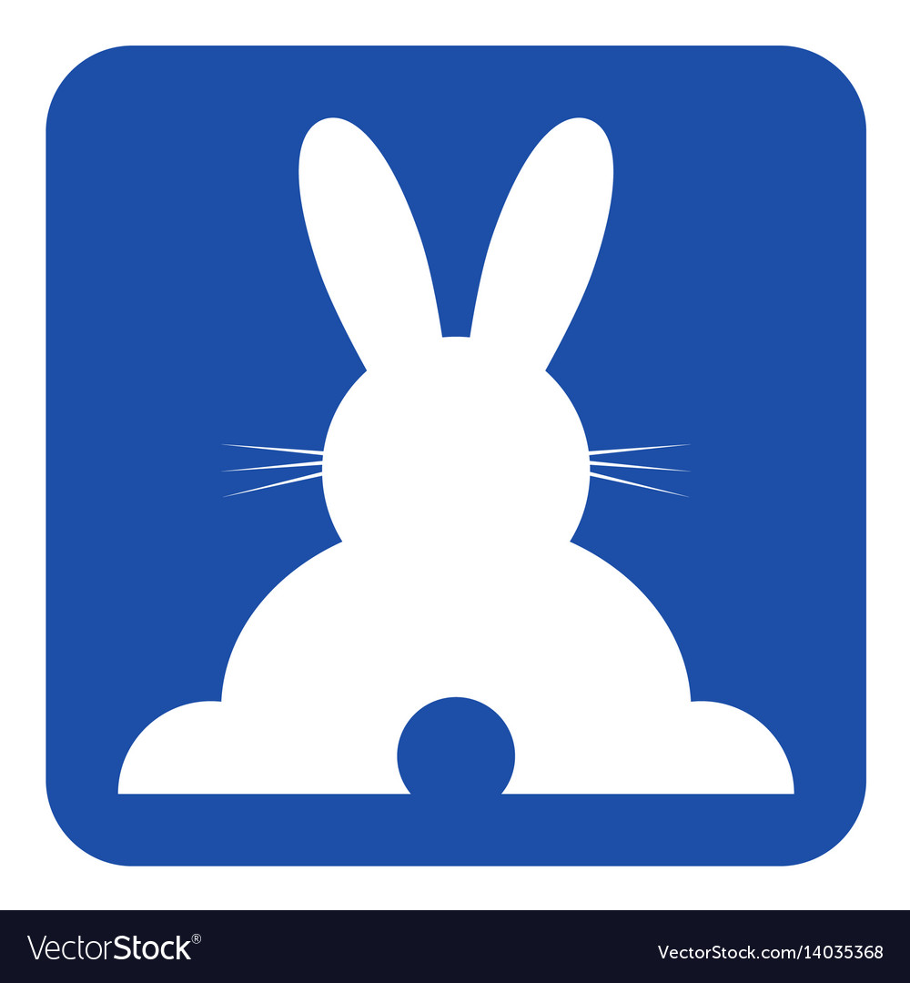 Blue white sign - happy rabbit rear view icon