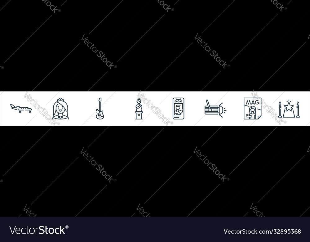 Fame line icons linear set quality vector image Fame line icons linear set quality