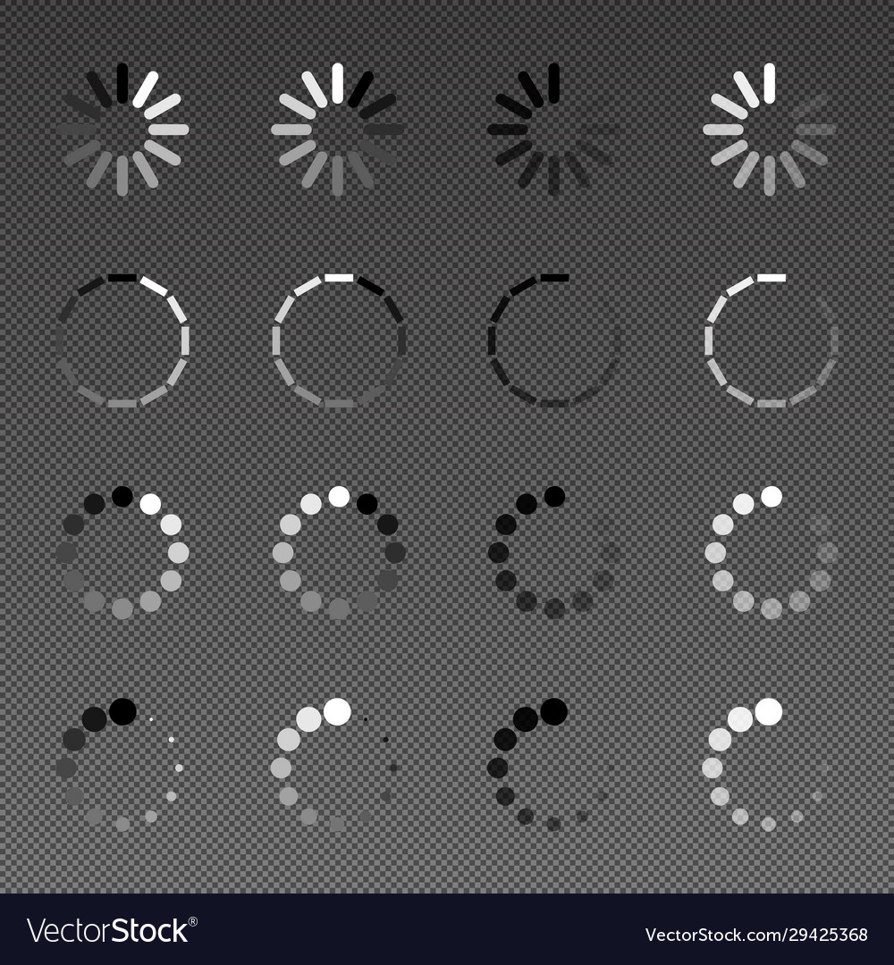 Isolated loading preloader icon set black vector image Isolated loading preloader icon set black