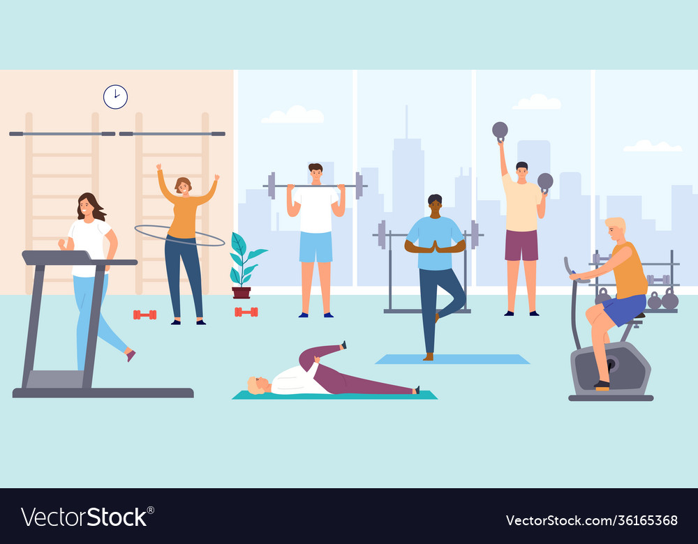 People in gym man and woman on training apparatus Vector Image